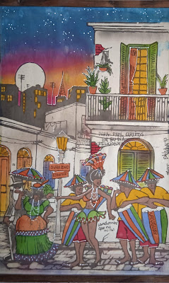 Grupo de candombe desfiloando por las calles durazno y convención